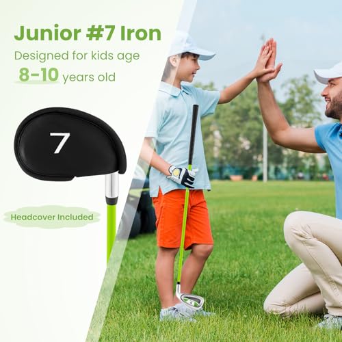 COSTWAY Junior Practice Golf Club, 8-10 Years Children Golf Putters Right Hand with Fiberglass Shaft & Headcover, Individual Golf Driver for Boys and Girls (Green, #7 Iron) - Image 5
