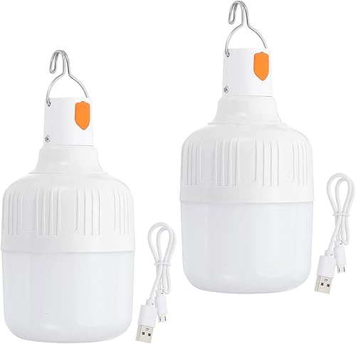 PATIKIL Linterna de campamento, paquete de 2 bombillas LED recargables para tienda de campaña, bombilla portátil para colgar, 3 modos de iluminación