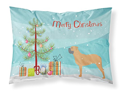 Caroline's Treasures BB2989PILLOWCASE Bullmastiff Merry Christmas Tree Fabric Standard Pillowcase Lightweight Super Soft Easy Care Decorative Artwork Pillowcase, Standard