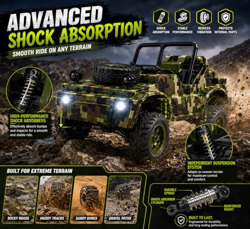 Image of Remote Control Sports Car & Off-Road SUV Toy for Kids, High Speed RC Racing with Wireless Remote, Realistic Lights & Premium Design Gift for Boys Girls (Military Off-Road CAR)