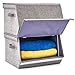 EZOWARE 2 Pcs Cajas de Almacenaje Apilable, Cubo Decorativa Cestas Plegable de Tela con Tapa y Asas para Ropa, Juguetes, Armario, Dormitorio, Estanterías y Mas - Gris, Grande