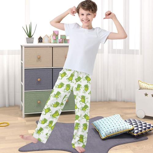 Boy's Pants Cartoon Cute Frog Animal Jogger Pants Elastic Waist Long Bottoms Trousers with Pockets 6-14 Years4