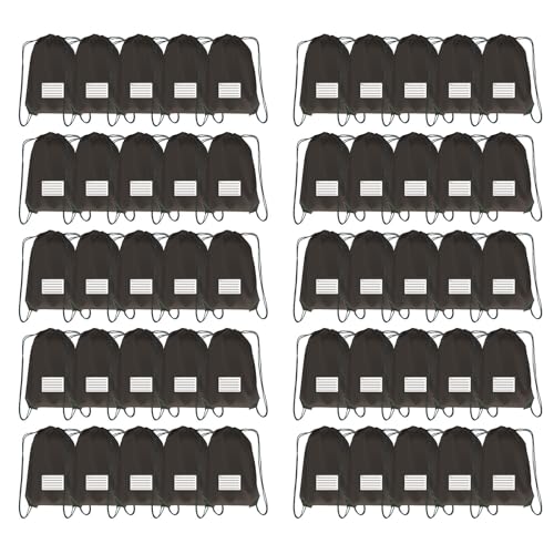 JohahaTim Drawstring Backpack Bulk 50 Packs Draw String Bags for Gym Sports Trip Pedestrianism Cinch Sack DIY for Women Men with Memo Card(Black)