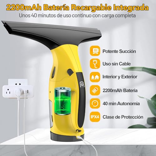 Limpiacristales eléctrico para Ventanas, Limpiadora de Cristales, Aspirador de Ventanas Recargable, con Cuchillas de limpiaparabrisas de 28 cm y 17 cm para Limpiar Ventanas - imagen 2