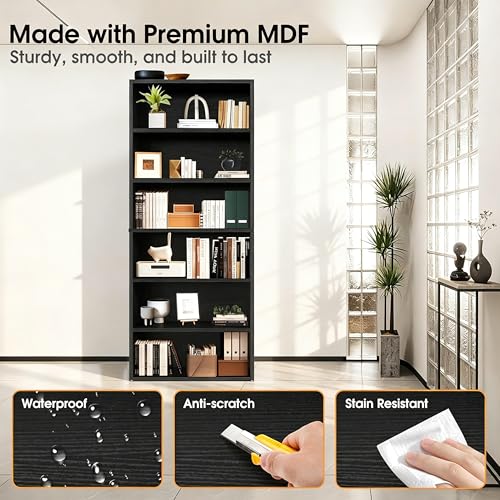 Image of HealSmart 6 Tier Bookcase, Industrial 6 Book Shelf, 9.2 inch D x 23.8 inch W x 63 inch H Tall Open Cube Storage Organizer for Home Office, Living Room, Bedroom and Dinning Room, Black
