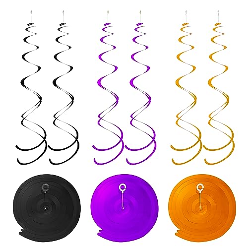 Image of Colorful Ceiling Swirl Foil Decorations Hanging Plastic Streamer Themed Swirl Party for Halloween Graduation Celebration, Pack of 28 (Orange, Black and Purple)
