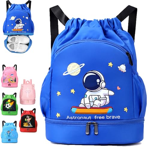 Disfraz Astronauta 65 YOUYIKE Niños Mochila de Fitness, Deportiva Impermeable Bolsa de Playa, Bolsa para Viajes de Gimnasio, Adecuado Chico Chica Bolsa Deport, Mochila Con Cordón Astronauta, Azul Real