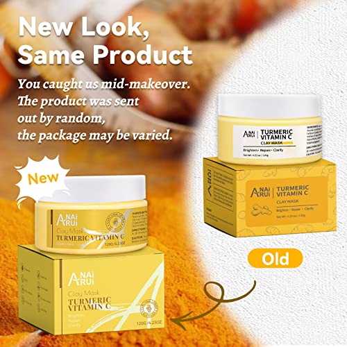 ANAiRUi Clay Masks for Face Skin Care, Turmeric + VC Mud Mask for Blackheads, Pores, Wrinkles, Fine Lines, Hydrating Clarifying, Cleansing Skincare Mask, 120g - Image 3