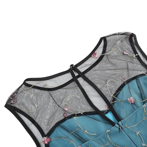 Image of Tulle Embroidery Floral Dress for Women Sleeveless Mesh Flower Embroidered Tulle Prom Dress Summer Wedding Tea Party Dress