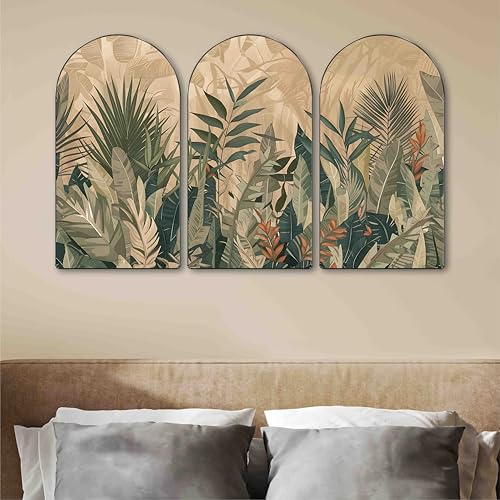 Image of Livin'luxe Tropical Green Leaf Wall Painting | Modern Botanical Triptych Art on MDF | Set of 3 Panels Jungle Theme Wall Decor for Living Room, Bedroom, Dining & Office (20 x 30 Inch) RPNS-36
