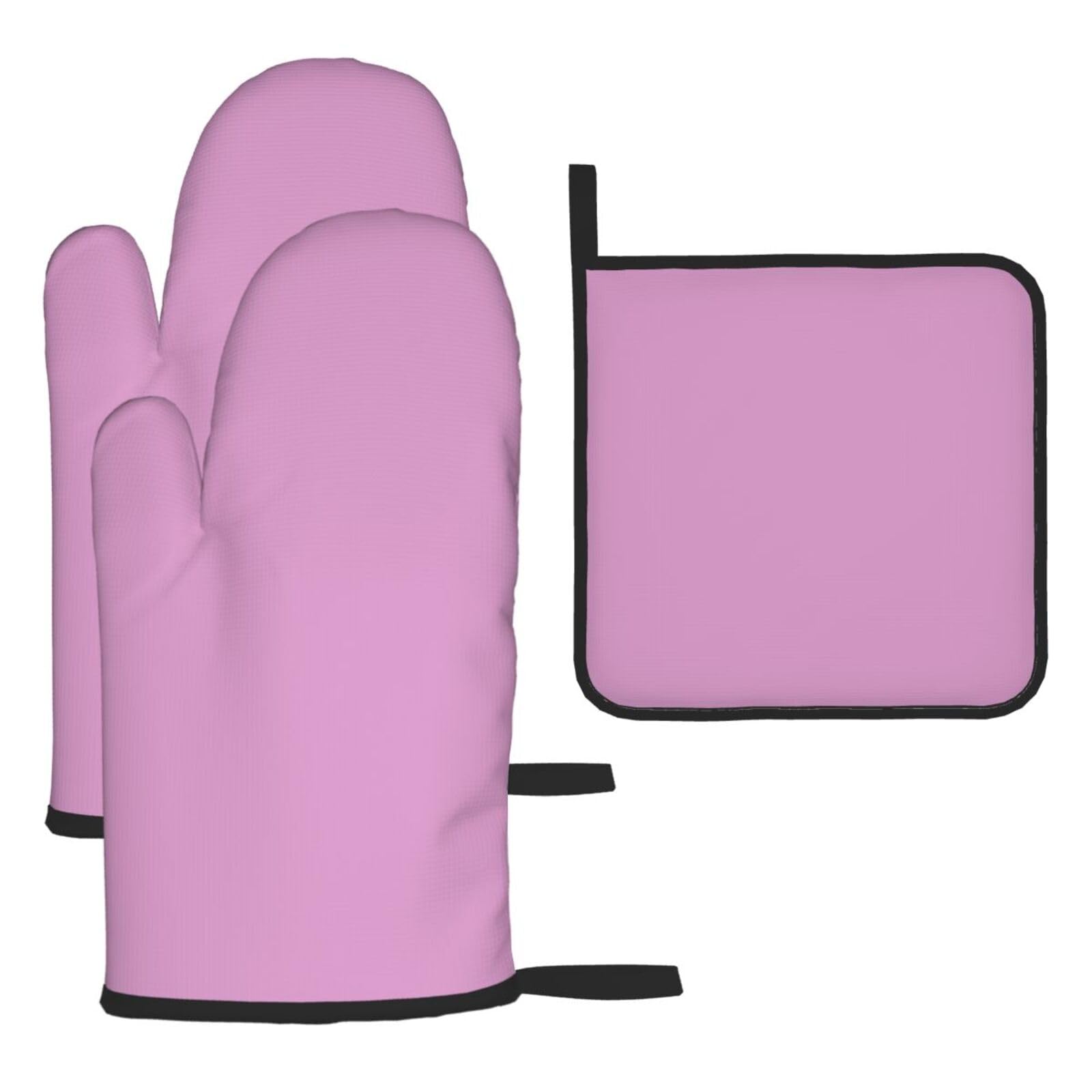 Lilac Oven mittens and oven mitts three-piece set suitable for oven, grilling, baking, microwave and home cooking.