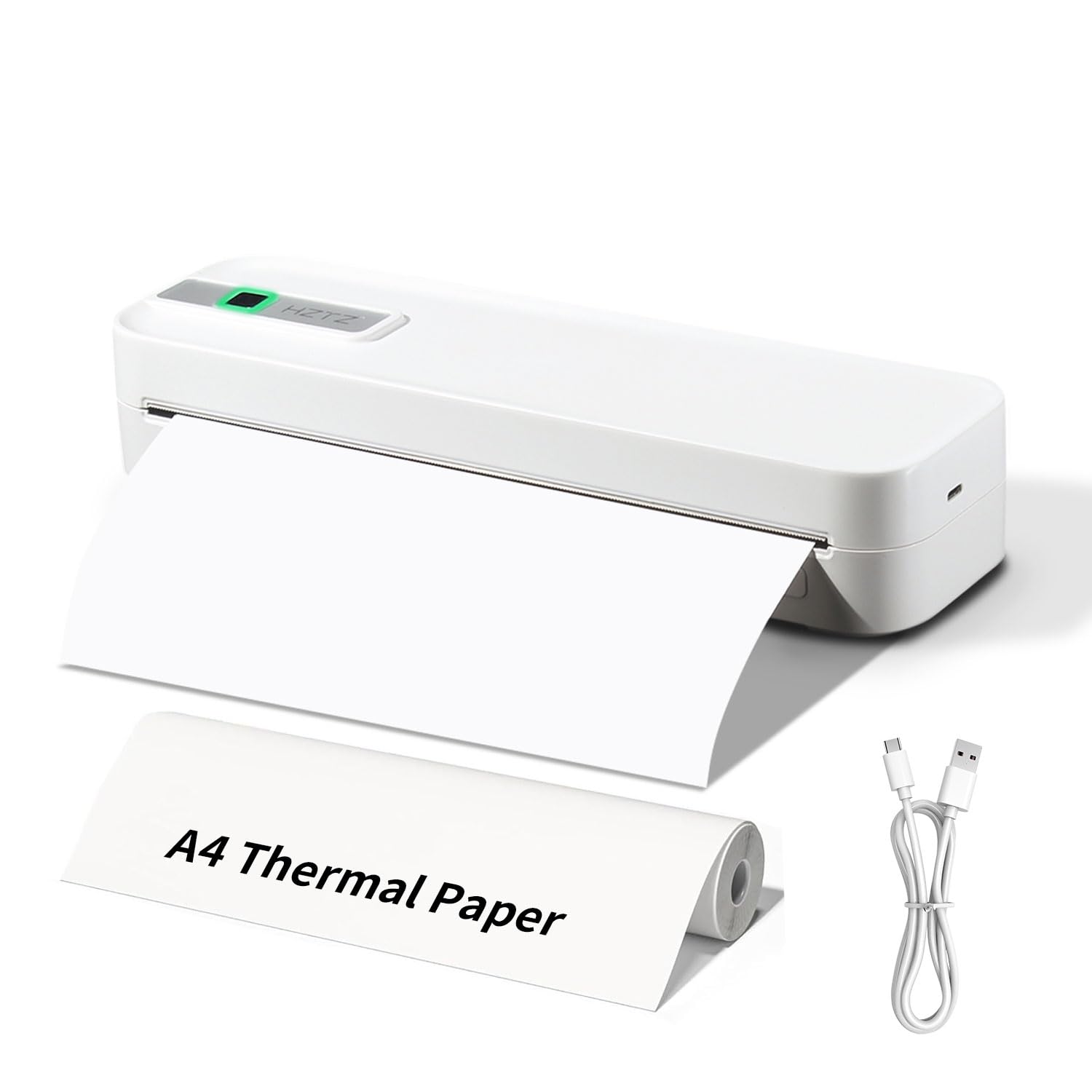 Impresora Portátil Inalámbrica, Impresora Térmica de Viaje, Impresión sin Tinta Bluetooth & USB Soporte de Impresora A4/A5 Papel Térmico, Compatible con Android & iOS Teléfono/Laptop White