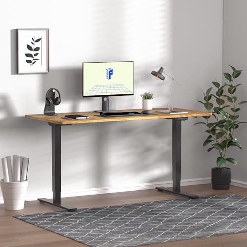 Image of FLEXISPOT E6 MAX Solid Wood Dual Motor 55x24 Inch 3-Stage Heavy Duty Standing Desk, 330lbs Weight Capacity, Height Adjustable Desk w /Cable Management & Wheels(Butcher Block Rubberwood + Black Frame)