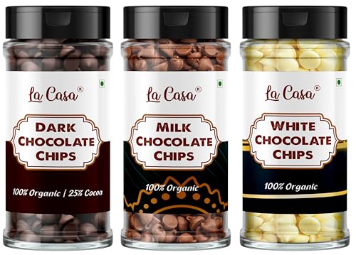 Image of La Casa Milk+Dark+White Chocolate Chips | Ideal for Baking & Garnishing | 3x100g |