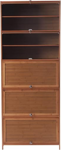 Armario alto de bambú para almacenamiento de zapatos con puertas, 10 niveles, estante de exhibición de zapatos, organizador de almacenamiento