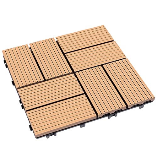 ウッドパネル ウッド ウッドデッキ 人工木 25枚セット (2019年8月22日仕様変更) 樹脂 ベランダタイル ジョイントパネル 人工木材 人工木製 (タイプA・ナチュラル)