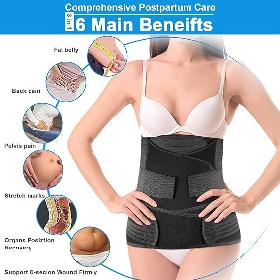 Image of DIYMAG postpartum belt after deliveryJoint Support Belt Cotton 3-In-1 Postpartum Belly Band Post Pregnancy Recovery Belly Belt Abdominal Support for Belt Wrap - After Birth Brace Delivery Waist & Pelvis Slimming Shapewear Tummy Reduction (Free Size) (Black)