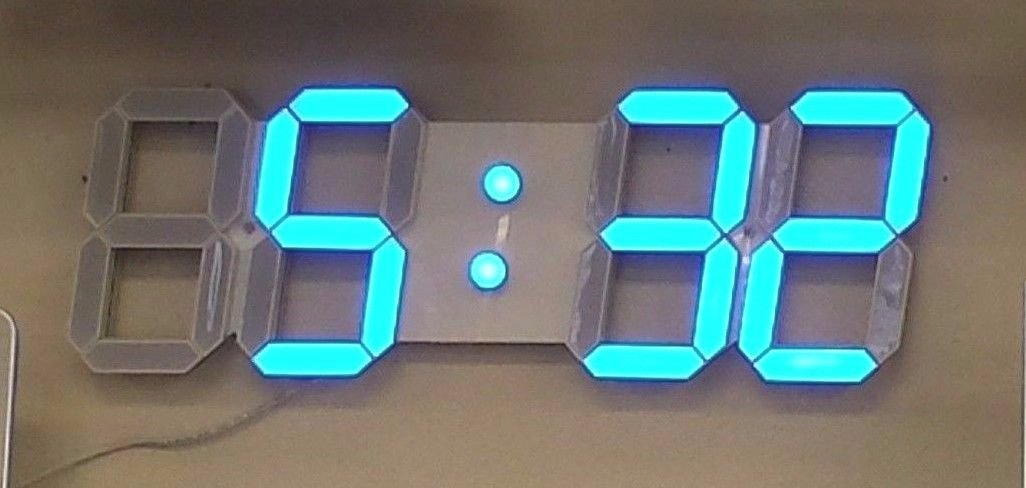 Large 4 Inch LED Digital Wall Clock With Blue Numbers 3D Design With Full Function Remote Control, Alarms and Timer