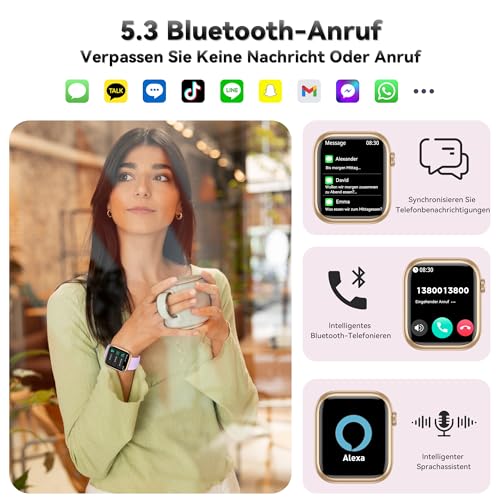 Smartwatch Damen Herren, 1.83" HD Fitness Tracker mit Schrittzähler/Blutdruckmessung/Pulsuhren/Telefonfunktion, Schlaftracker… – Ansicht 2
