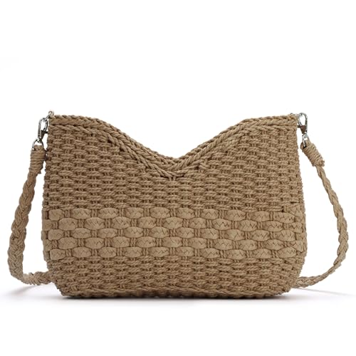 Freiesoldaten Bolsos de Paja Hechos a Mano Bolso de Bolsillo para Mujer Bolso Tejido de Verano con Correa de Paja