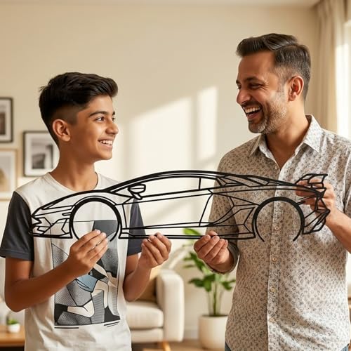 Image of Herrlich Homes lamborginii Car Metal Wall Art | Metal | Easy to Hang | Car lover Gift | Classic Silhouette Metal Wall Decor | 100 cm
