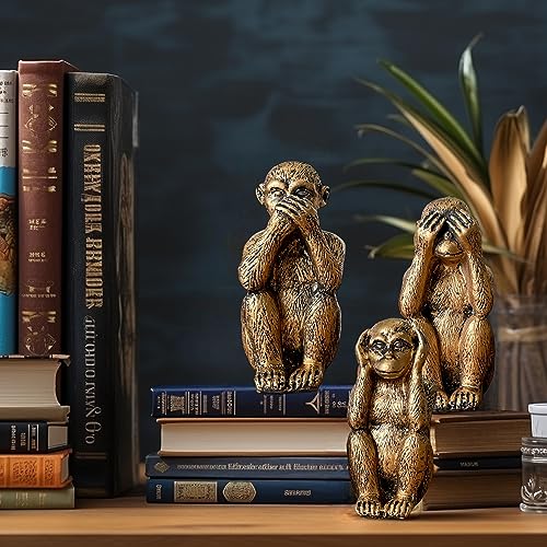 Set de 3 Estatuas Monos Sabios con Recubrimiento Bronce miniatura 5