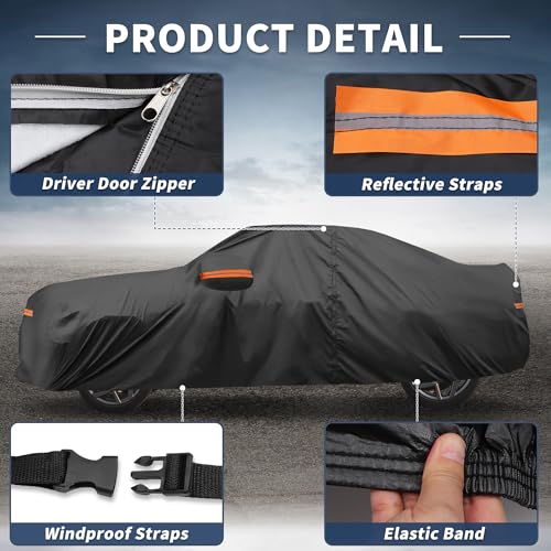 Image of X AUTOHAUX Car Cover Outdoor Waterproof Sun Rain Snow Hail Protection with Left Side Door Zipper 210D-PU for Ford for Mustang