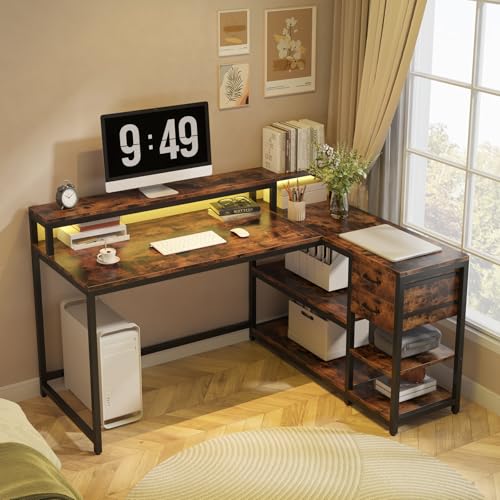 Tribesigns L Shaped Desk with Drawers and Storage Shelves, Home O...