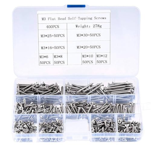 400pcs/box M3 Cross Flat Head Self Tapping Screw Assortment Kit Wood Thread Nail Screw Sets DIY Countersunk Head Smal Scres