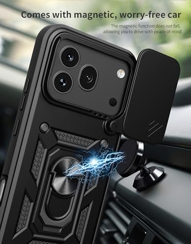 Image of Shockproof Back Case Cover for Honor 600 Pro 5G, Shockproof Honor 600 Pro Back Cover, Ring Case with Kickstand and Camera Protection Shutter - Black