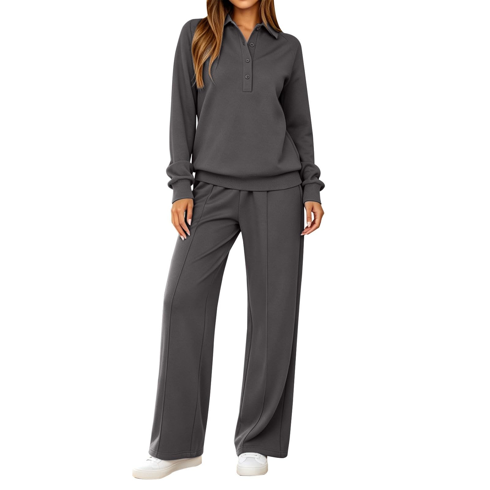 Tuta Sportiva Donna 2 Pezzi Completi Sportiva Manica Lunga Scollo a V Tuta Palestra Completo Da Ginnastica Casual Set Top E Pantaloni a Gamba Larga Tute Per Jogging Yoga Fitness Da Casa Autunno