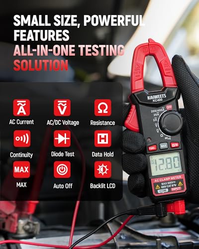 Image of KAIWEETS Digital Clamp Meter, Portable Size, 2000 Counts, Measures High AC Current 400A, 600V AC /DC Voltage, Resistance, Continuity, Diode, Auto Ranging Multimter, Voltage Tester, KC400