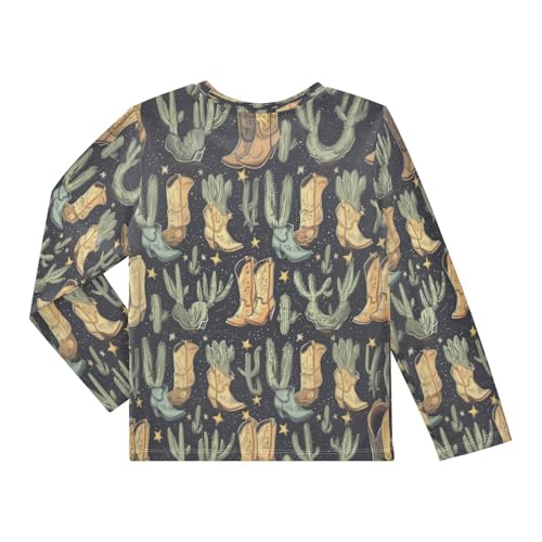 Cowboy Boots and Cactus Pattern Boys Rash Guard Long Sleeve UPF 50+ Boys Swim Shirt Quick Dry Shirt for 3-12 Years2