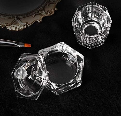 Happyupcity 2 Stück klare Nagelkunst Acryl Flüssigpulver Dappen Schale Glas Schale Nagel Kristall Schüssel Glaswaren mit Glasdeckel für Acrylflüssigkeit und Pulver