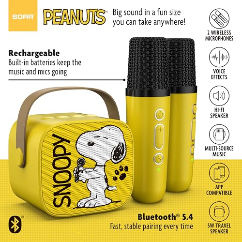 Image of Peanuts Snoopy Dance Wireless Speaker and (2) Karaoke Microphones- Yellow