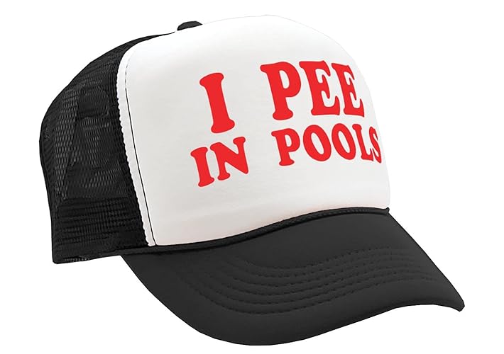 I Pee in Pools - Funny Dare Gag Gift Joke - Vintage Retro Style Trucker Cap Hat - One Size - Black
