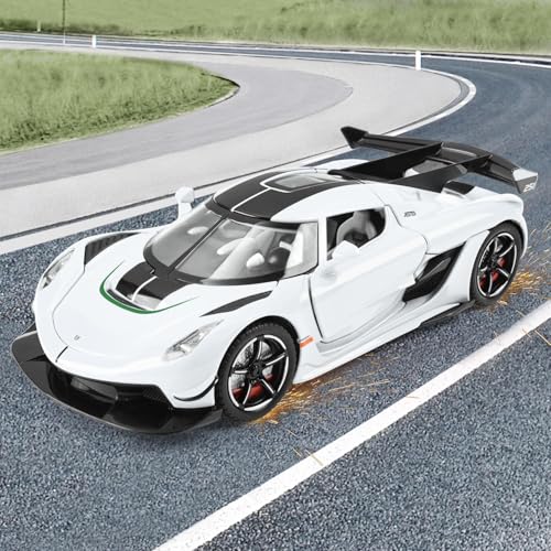 Image of 1:32 Koenigsegg Jesko Diecast Model Car, Metal Alloy Pull Back Toy Car with Openable Doors, Sound & Light, Realistic Hypercar Die Cast Scale Vehicle, Collectible Sports Car Gift for Boys