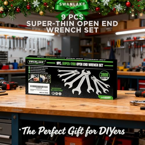 Image of SWANLAKE 9-piece Super-Thin Open End Wrench Set, SAE 1 /4 inch, 9 /32 inch, 5 /16 inch, 3 /8 inch, 11 /32 inch, 13 /32 inch, 7 /16 inch, 1 /2 inch, 9 /16 inch, 11 /16 inch, 5 /8 inch, 19 /32 inch, 3 /4 inch, 13 /16 inch, 7 /8 inch, 15 /16 inch, 1 inch, 1-1 /16 inch with Rolling Pouch