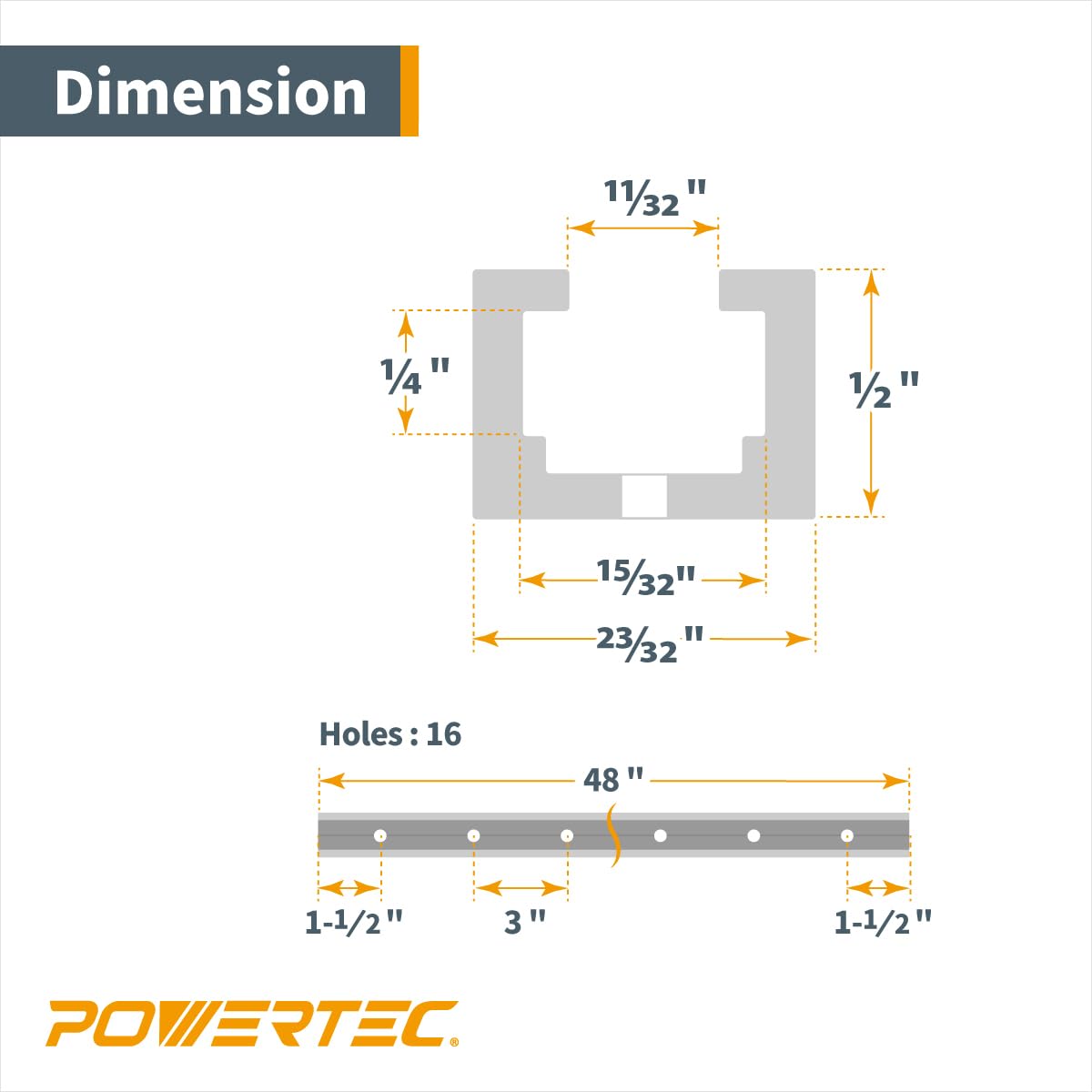 POWERTEC 71351 Aluminum T-Track 48 Inch Heavy Duty