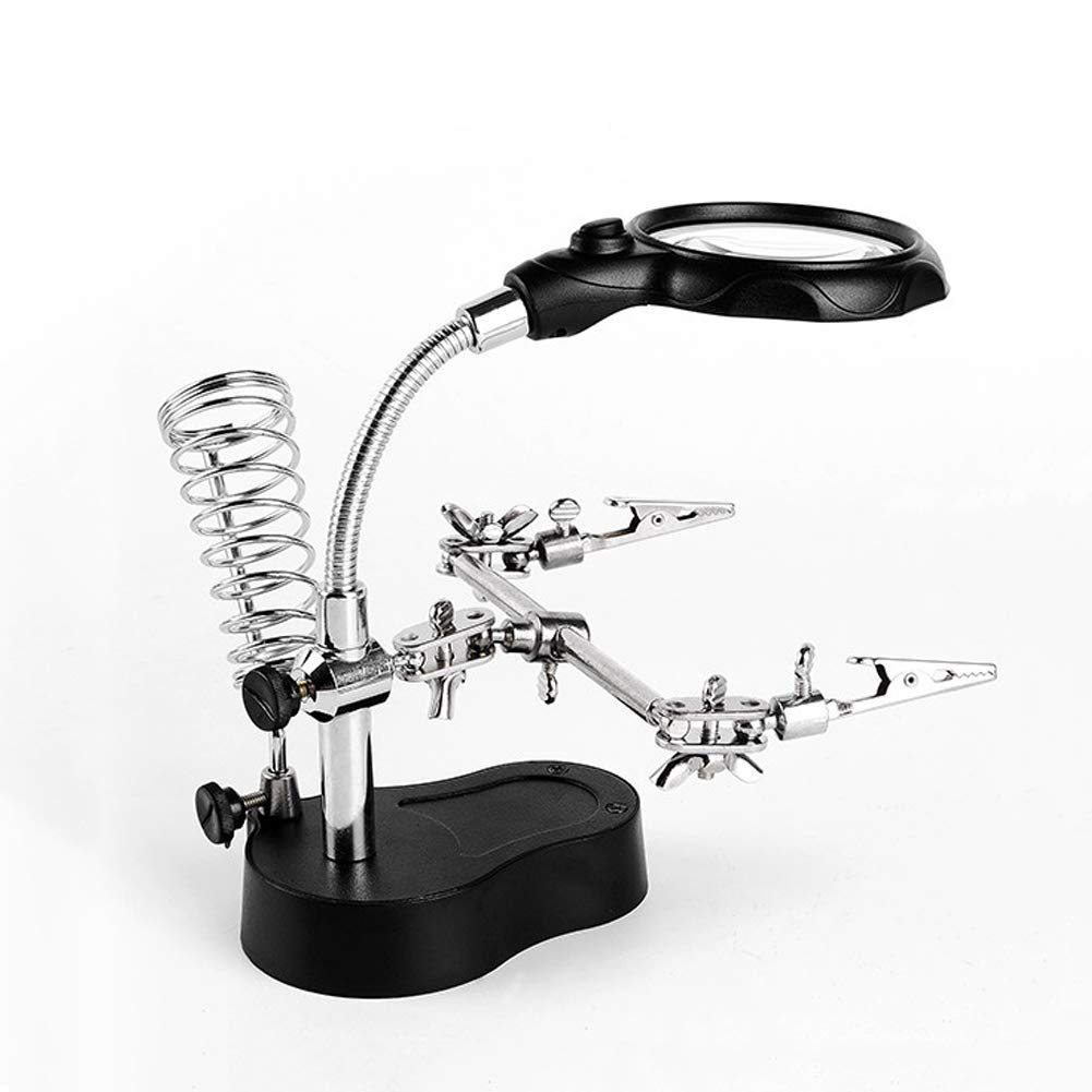 Lupa Hobby con luz Helping Hands Station con luz LED - Lupa 4X Gratis Soporte con Abrazadera y Pinzas de cocodrilo - para Soldadura, ensamblaje, reparación, modelismo, Hobby G