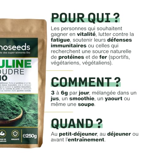 Spiruline en poudre BIO 250G | Naturelle et Pure | Riche en protéines, fer | Énergie, Sport, Immunité | Sans OGM, sans Conservateurs | Qualité Supérieure – Image 5