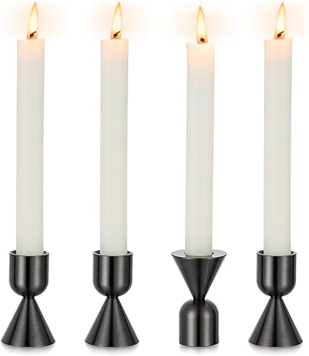 NUPTIO Portavelas cónicos negros 4 piezas de portavelas para candelabros cónicos de aluminio para candelabros cónicos de aluminio para Halloween,