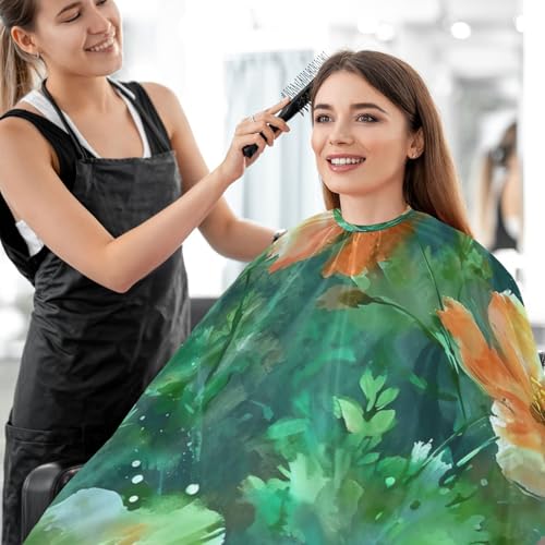 Capa profesional para cortar cabello Floral Green impermeable con cierre de broche ajustable para barbería y estilismo miniatura 7
