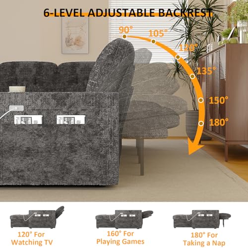 Image of Modular Sectional Sleeper Sofa with Pull Out Bed, 108 Inch U Shaped 7 Seat Couches for Living Room, Chenille Fabric Cloud Couch Bed with Storage & Reclining Backrest, USB Charging, Grey