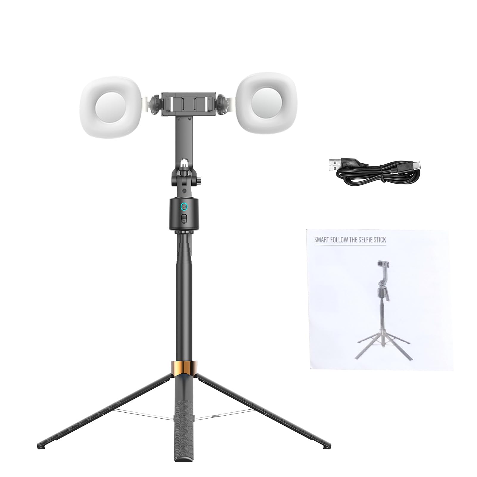 Fafeicy Selfie Stick con Rilevamento Automatico del Volto, Treppiede in Alluminio con Luci a LED per Vlogging e Streaming Live
