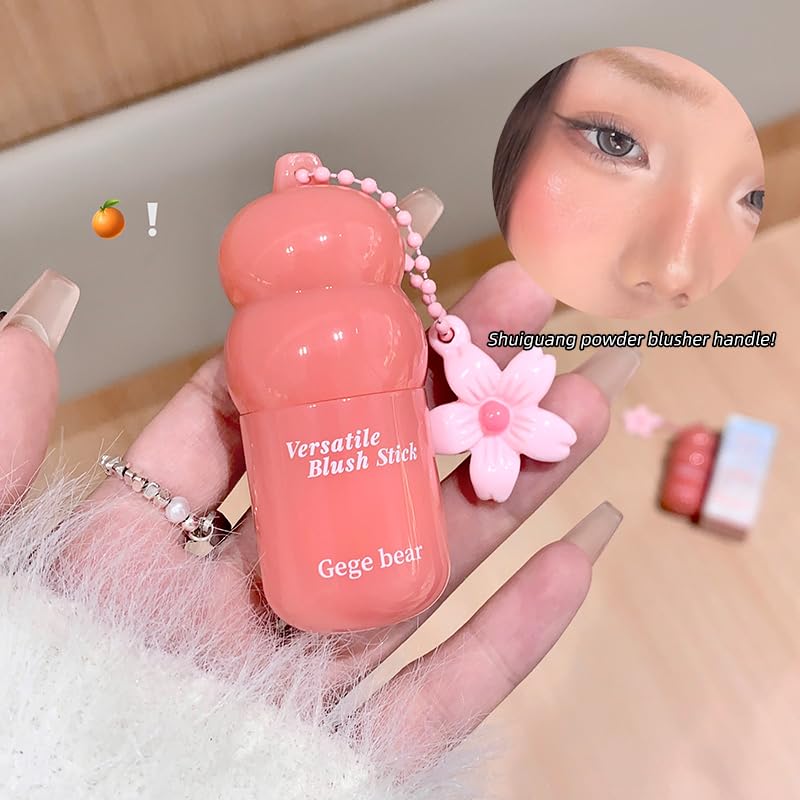 Image of Gege Bear Multi Purpose Powder Blusher Stick | Cream Blush Jelly Texture | Easy Application No Brush Required | Long Lasting Buildable Color Pink Peach | Cute Blush Tint for Cheeks and Lips | Jelly with Glossy Dewy Finish | Portable Face Makeup for Women Girls (01# Never-Setting Orange, 3.8g)