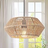 TSMKLEDAN Woven Rattan Pendant Light, 12.6 Inch Hemp Rope Boho Chandelier Rustic Farmhouse Chandelie