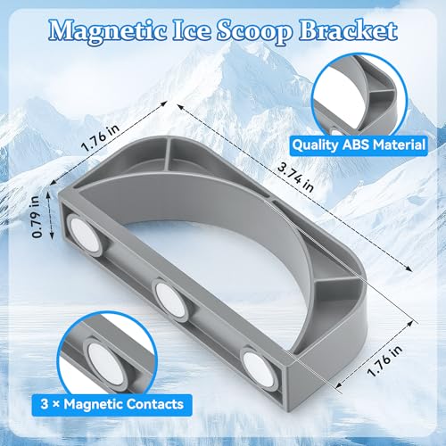 HappyAlley Ice Scoop with Magnetic Scoop Holder Compatible with GE Opal 2.0 Nugget Ice Makers, 9 In Low-Carbon Stainless Steel Alloy Scooper for Kitchen Refrigerator Accessory Pet Food Scooper(Grey)