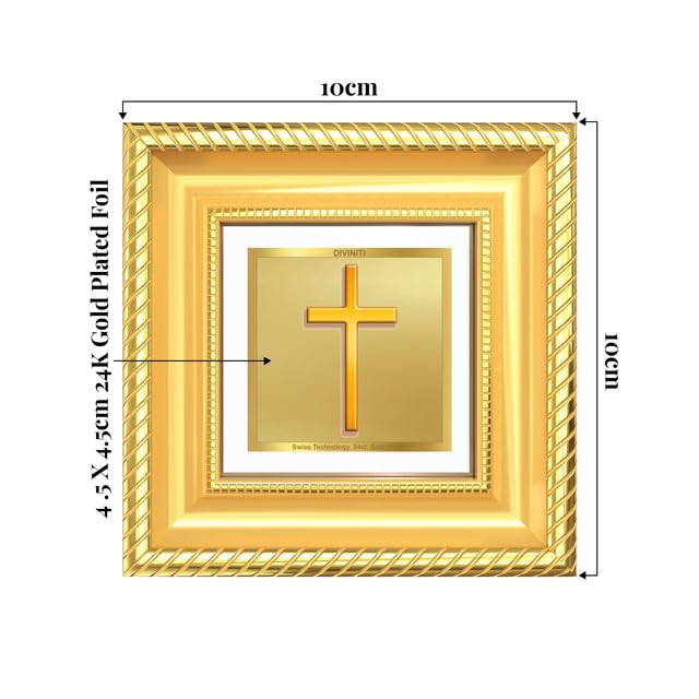 Image of DIVINITI Holy Cross 24K Gold Plated Foil Tabletop Photo Frame for Home Decor, Prayer Room, Luxury Gifting | DG Frame 015 S1A (10x10 CM)