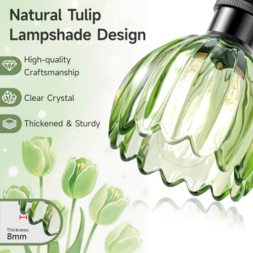 Image of Bathroom Lighting Fixtures Over Mirror,3 Light Vintage Vanity Light,20 in Antique Black Bathroom Sconce with Green Tulip Glass Shade for Bedroom Living Room,Dressing Table,Hallway,E26 Base
